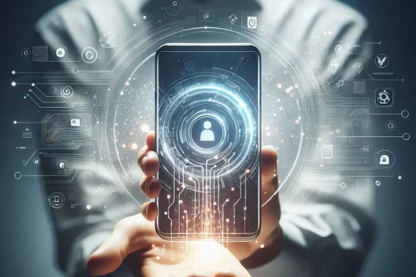 Futuristic iPhone rendered with subtle AI circuit motifs, referencing Apple AI partnership with OpenAI